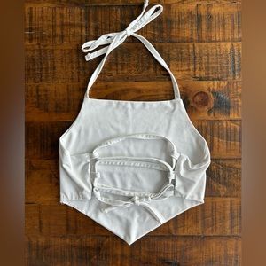 White Lace up crop top